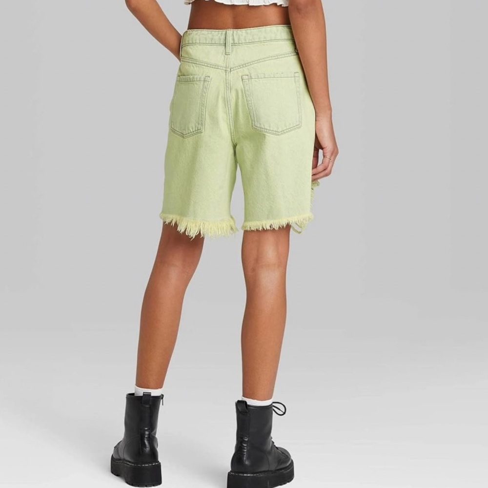 Wild Fable High-Rise Wide Leg Bermuda Lime Green Jean Shorts - Picture 3 of 7